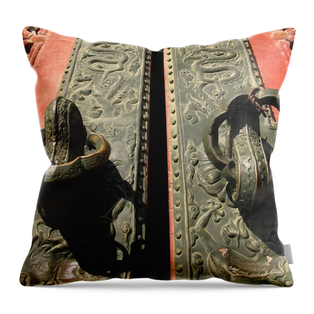 Imperial Door Knockers Throw Pillow featuring the photograph Imperial door knockers by Alfred Ng