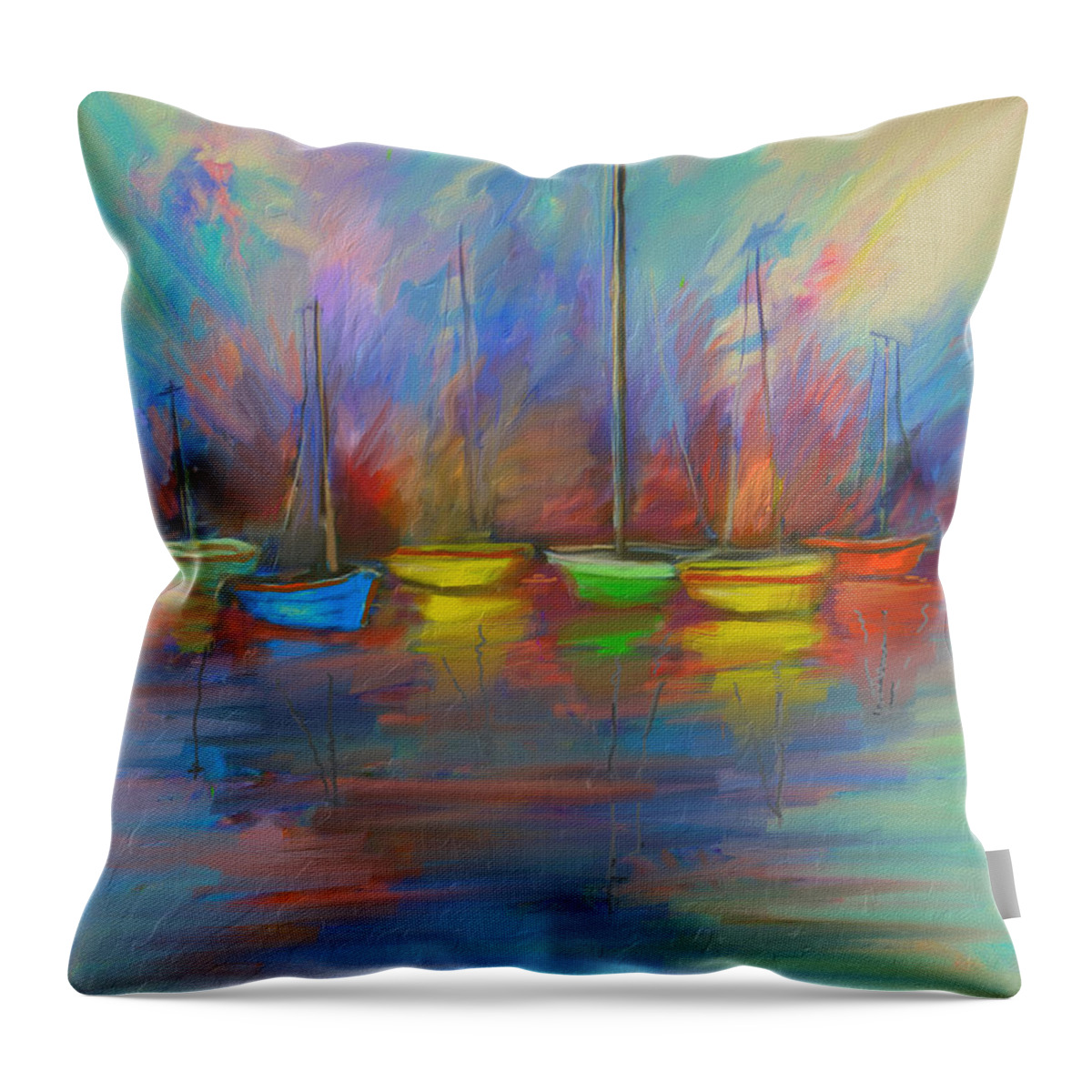 Sailboat Throw Pillow featuring the painting Impressions of a Newport Beach Sunset by Angela Stanton