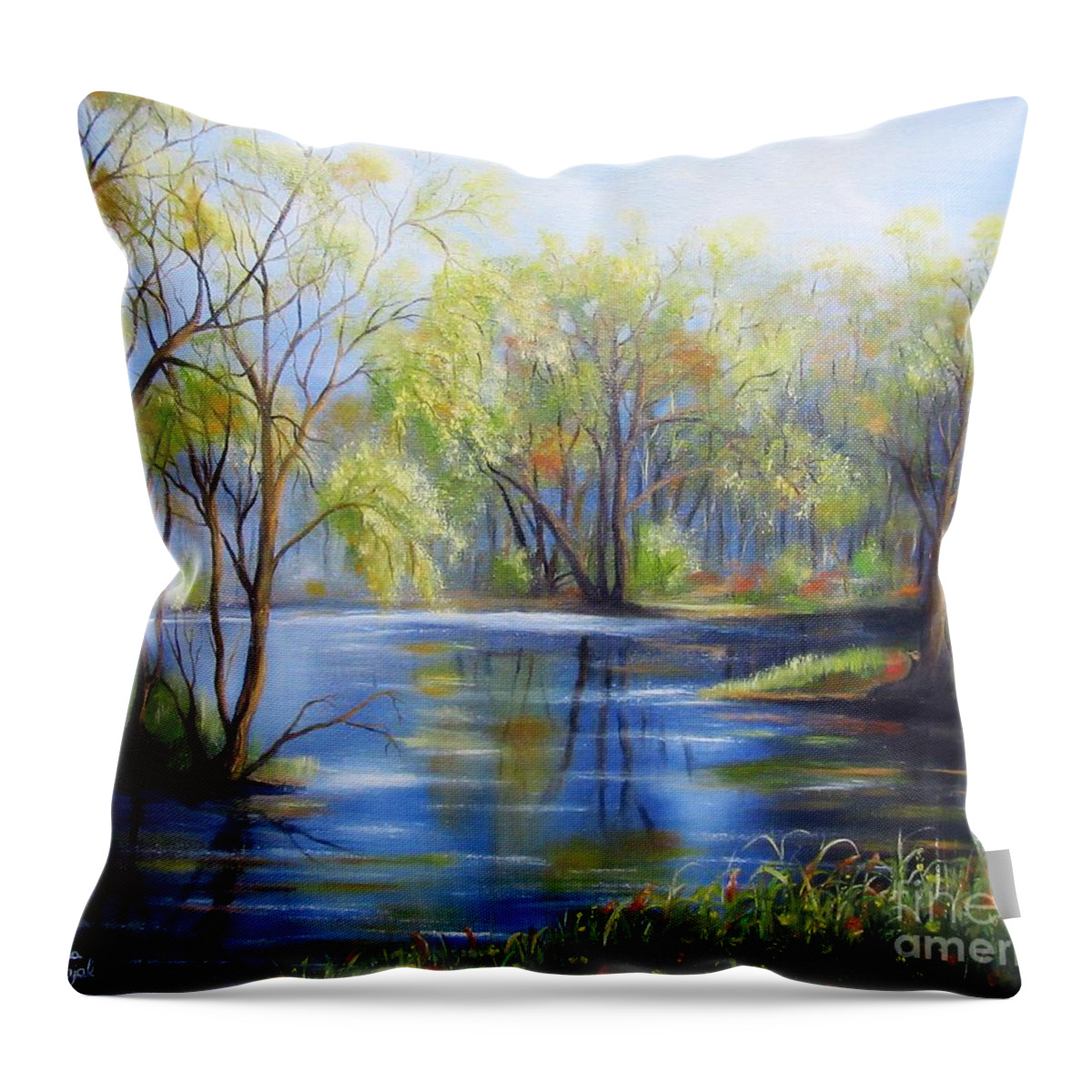 Impressions Throw Pillow featuring the painting Impressions of Spring by Vesna Martinjak