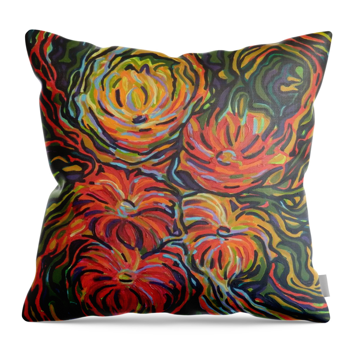 Zinnias Throw Pillow featuring the painting In full bloom by Zofia Kijak