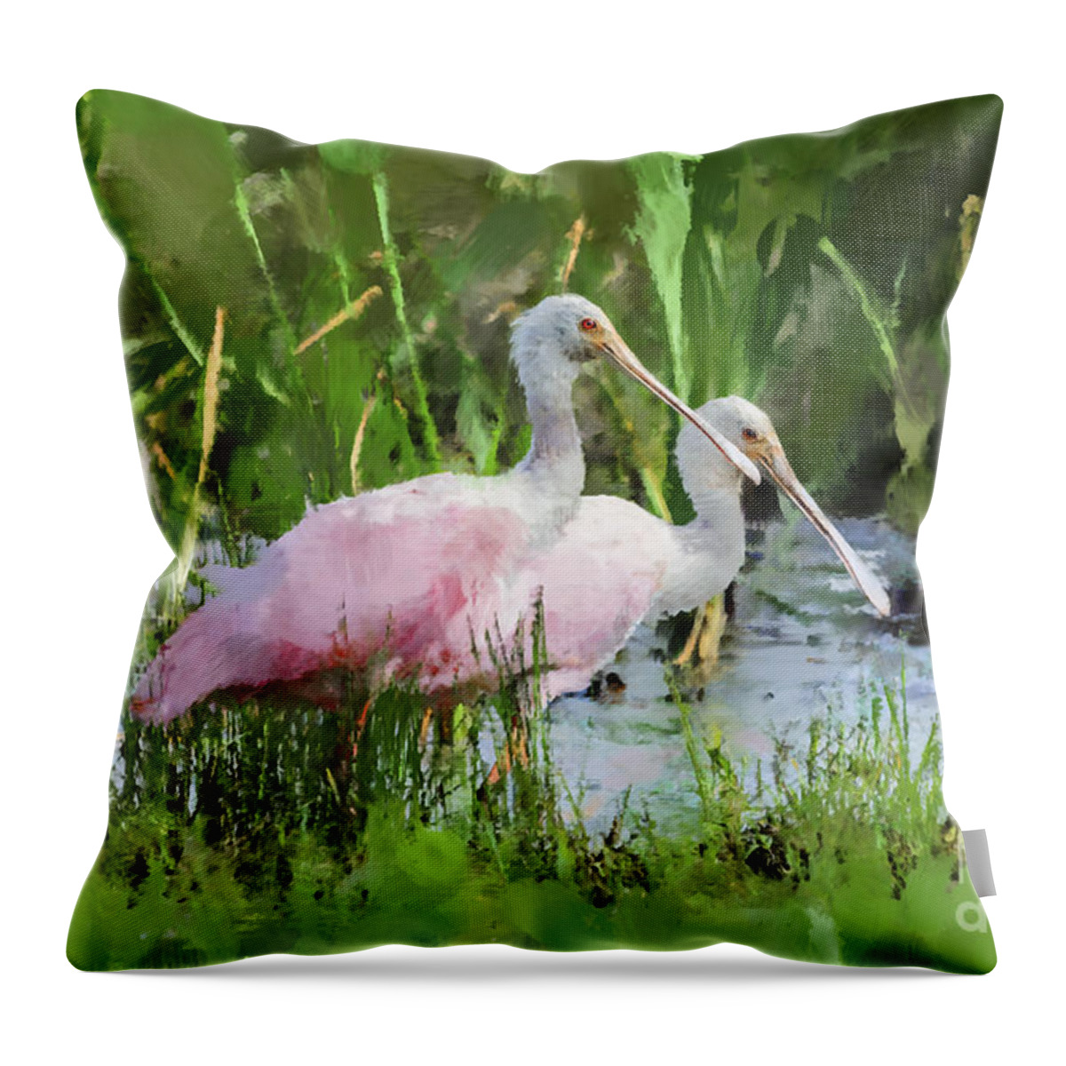 Roaseate Spoonbills Throw Pillow featuring the photograph In The Bayou #3 by Betty LaRue