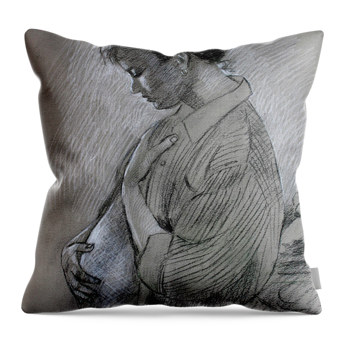 Pregnant Woman Throw Pillow featuring the drawing In the Family Way by Viola El
