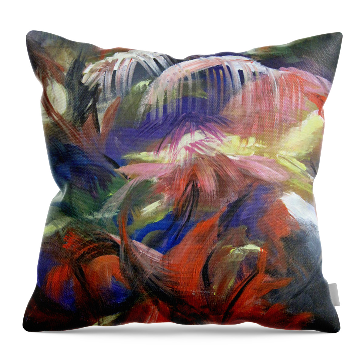 Abstract Of Plant Shapes And Likenessof Sun Throw Pillow featuring the painting In the Jungle by Roberta Rotunda