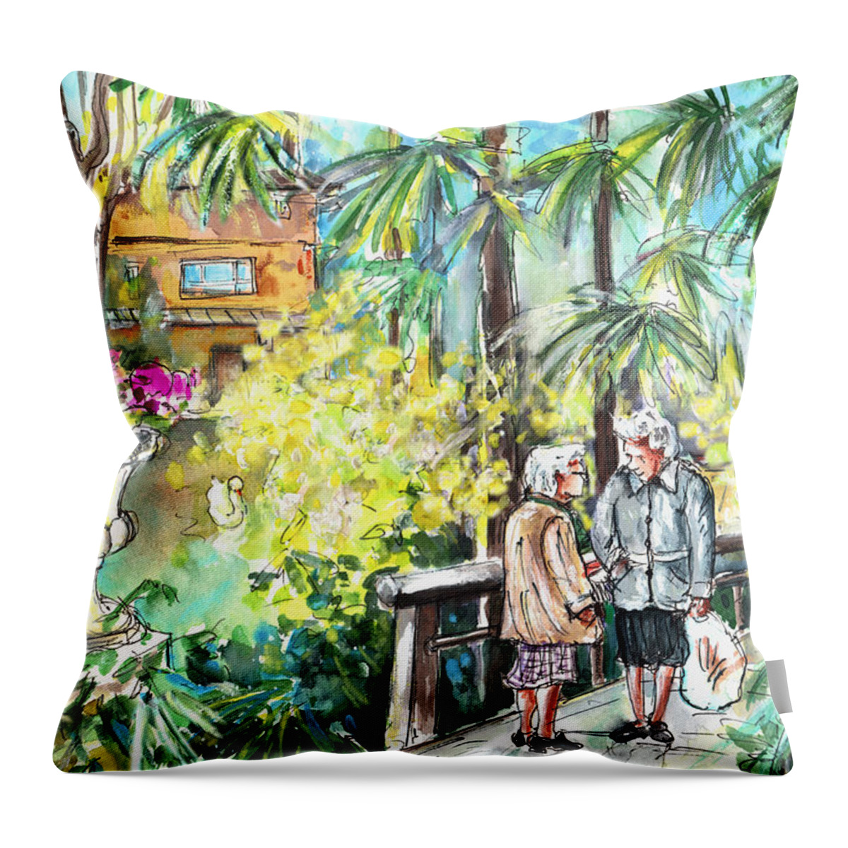 Travel Throw Pillow featuring the painting In The Park In Bergamo by Miki De Goodaboom