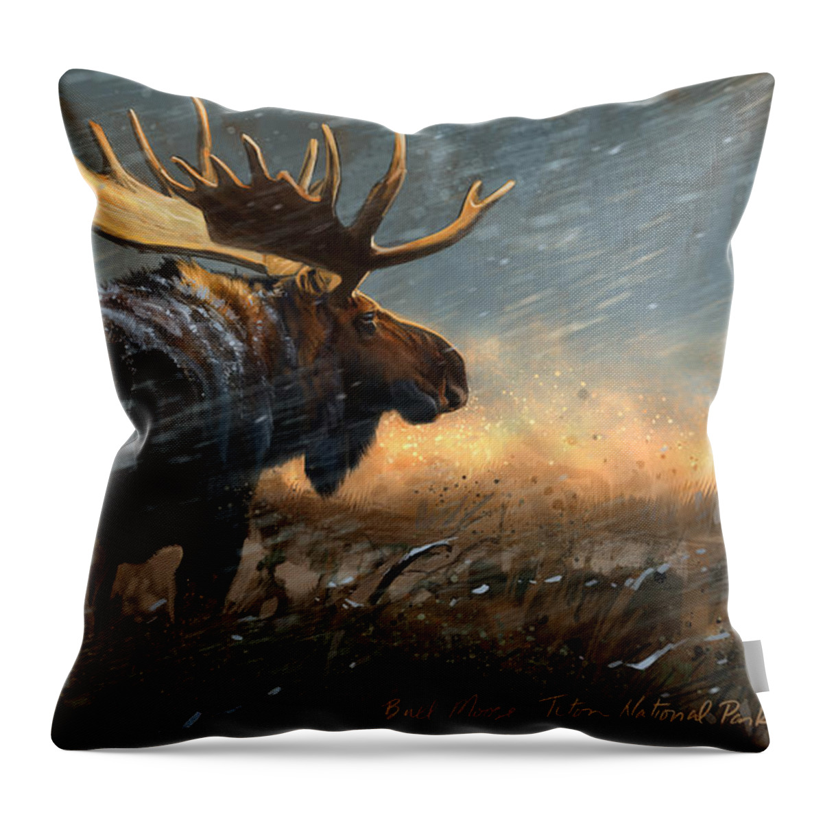 Moose Throw Pillow featuring the digital art Incoming by Aaron Blaise