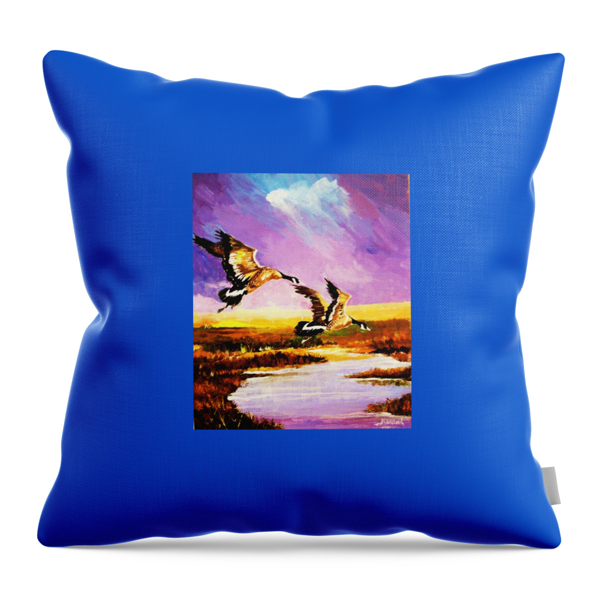 Geese Throw Pillow featuring the painting Incoming Geese by Al Brown