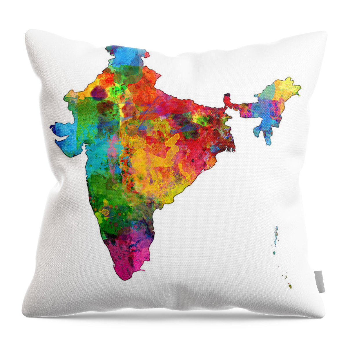 Map Art Throw Pillow featuring the digital art India Watercolor Map by Michael Tompsett
