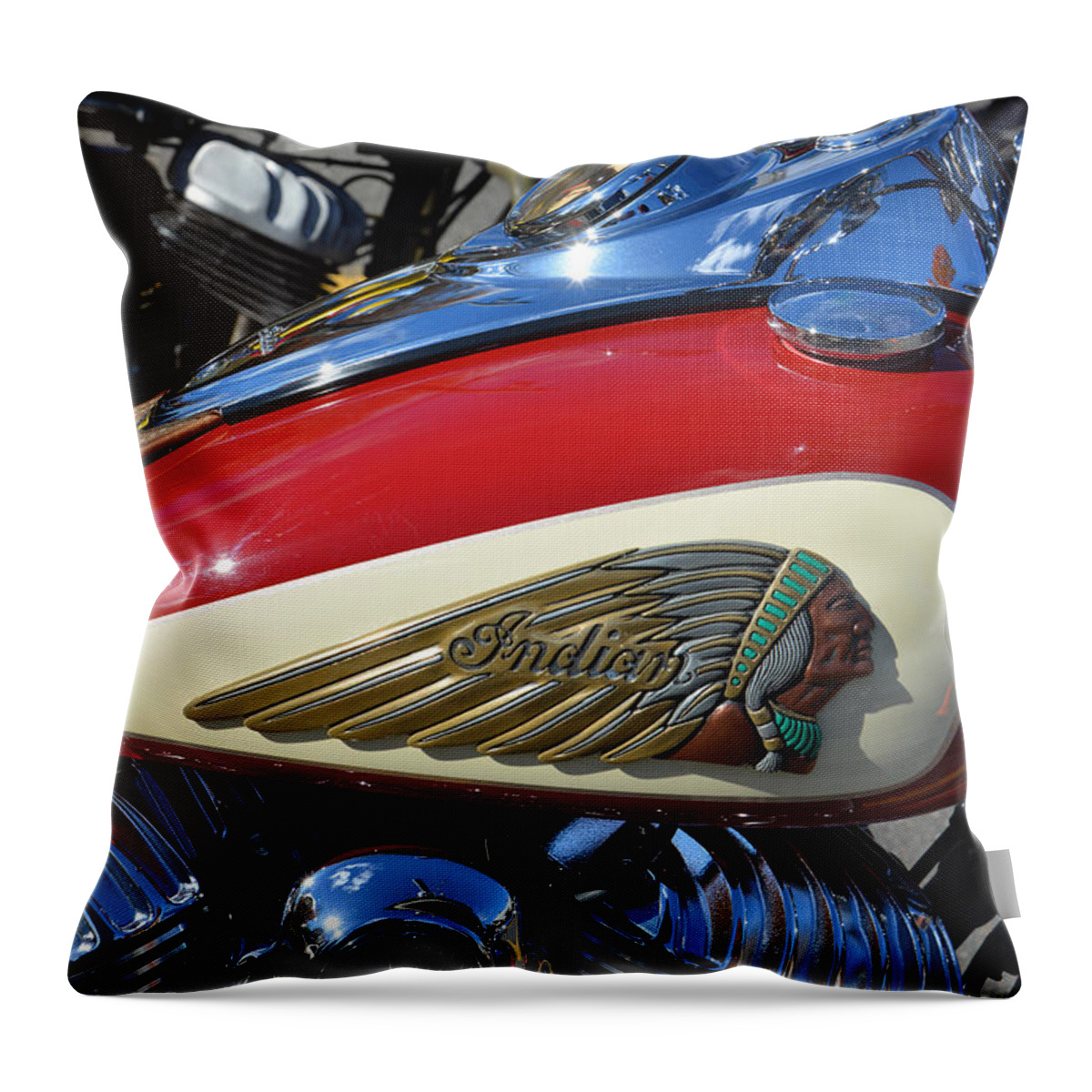 Bike Throw Pillow featuring the photograph Indian Motorcycle Gas Tank by Mike Martin