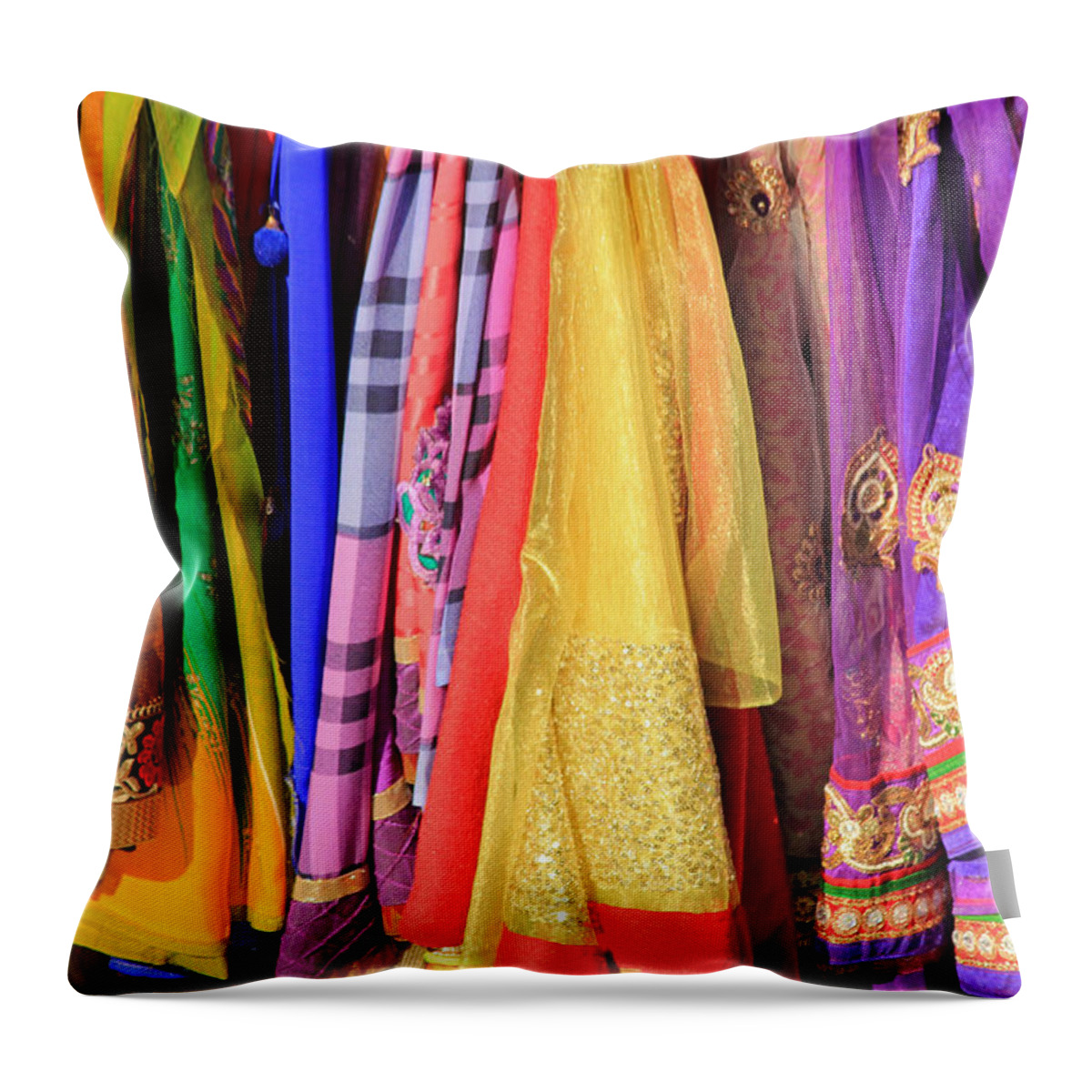 Mumbai Throw Pillow featuring the photograph Indian Sarees by E Faithe Lester