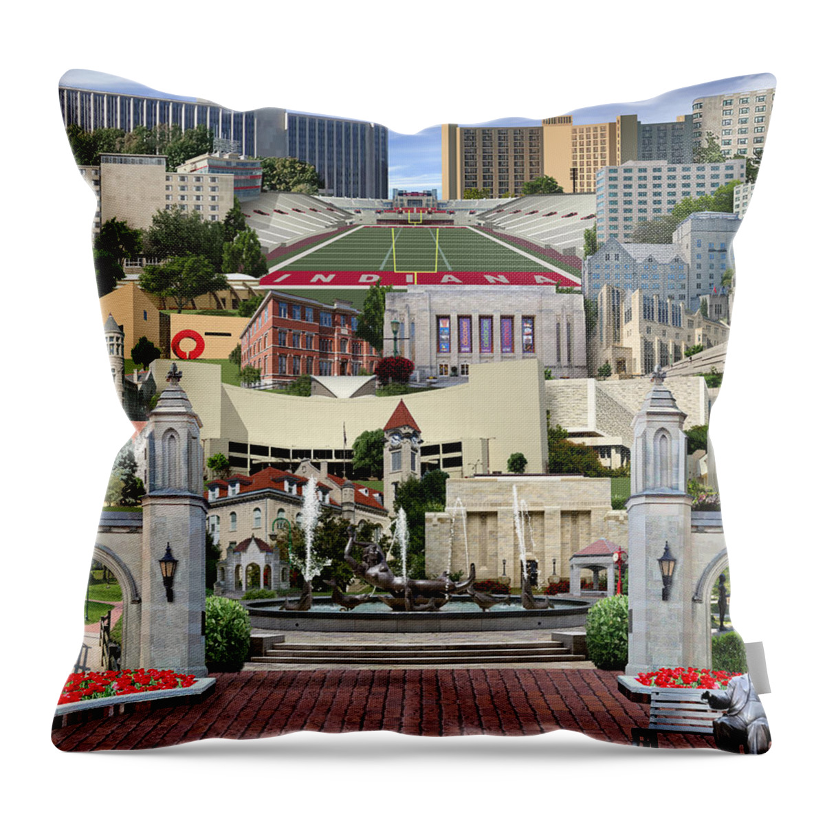 Indiana University Throw Pillow featuring the digital art Indiana University Campus by Dave Lee