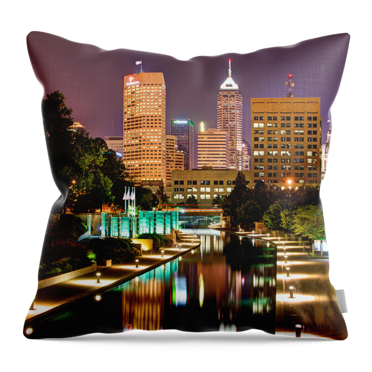 America Usa Throw Pillow featuring the photograph Indianapolis Skyline - Canal Walk Bridge View by Gregory Ballos