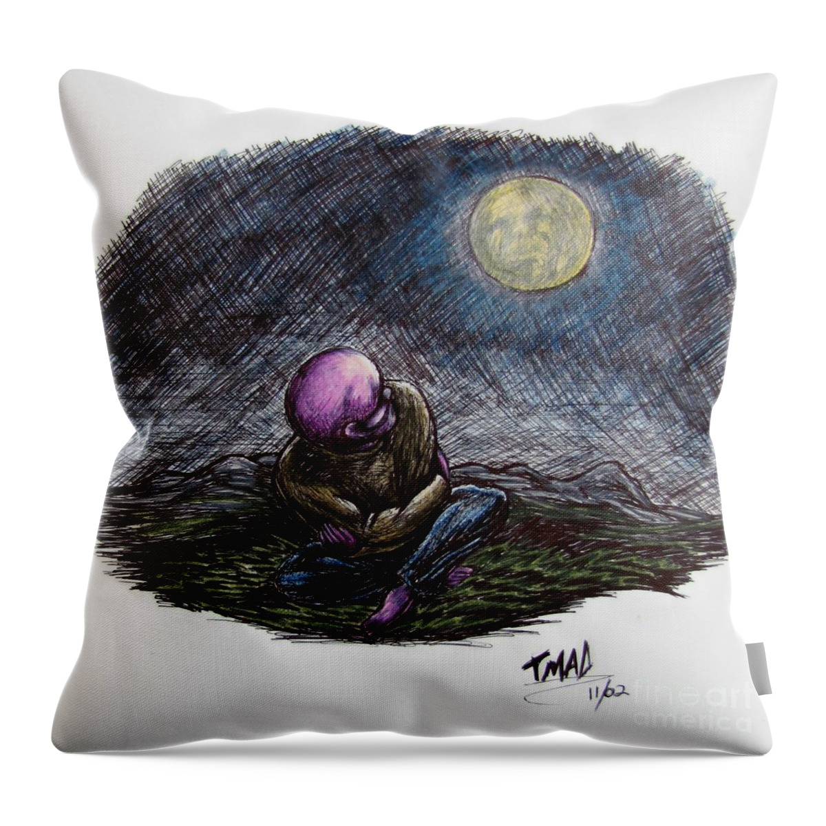 Indigo Night Throw Pillow featuring the drawing Indigo Night by Michael TMAD Finney