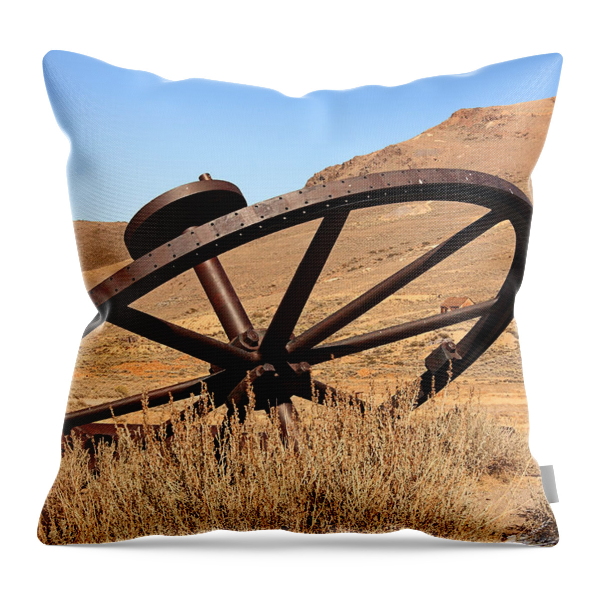 Bodie Ghost Town Throw Pillow featuring the photograph Industrial Wheel by Sue Leonard