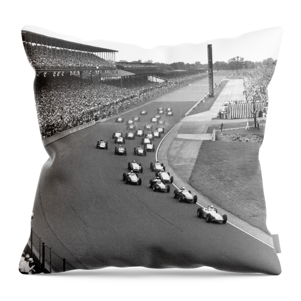 1950's Throw Pillow featuring the photograph Indy 500 Race Start by Underwood Archives