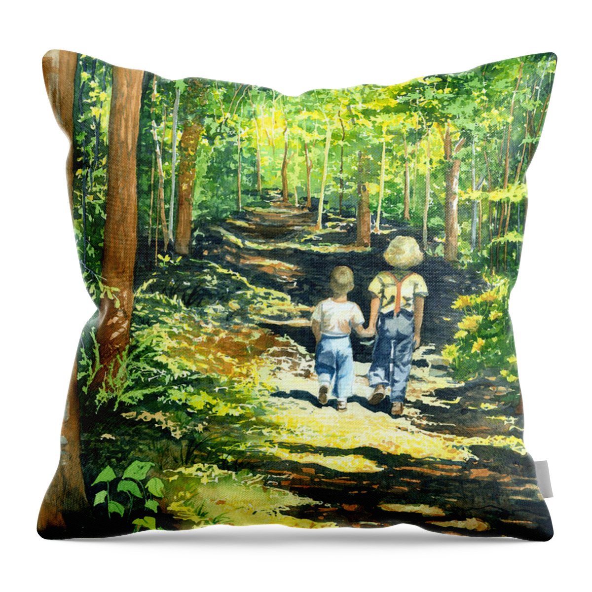 Watercolor Trees Throw Pillow featuring the painting Innocence and Promise by Barbara Jewell