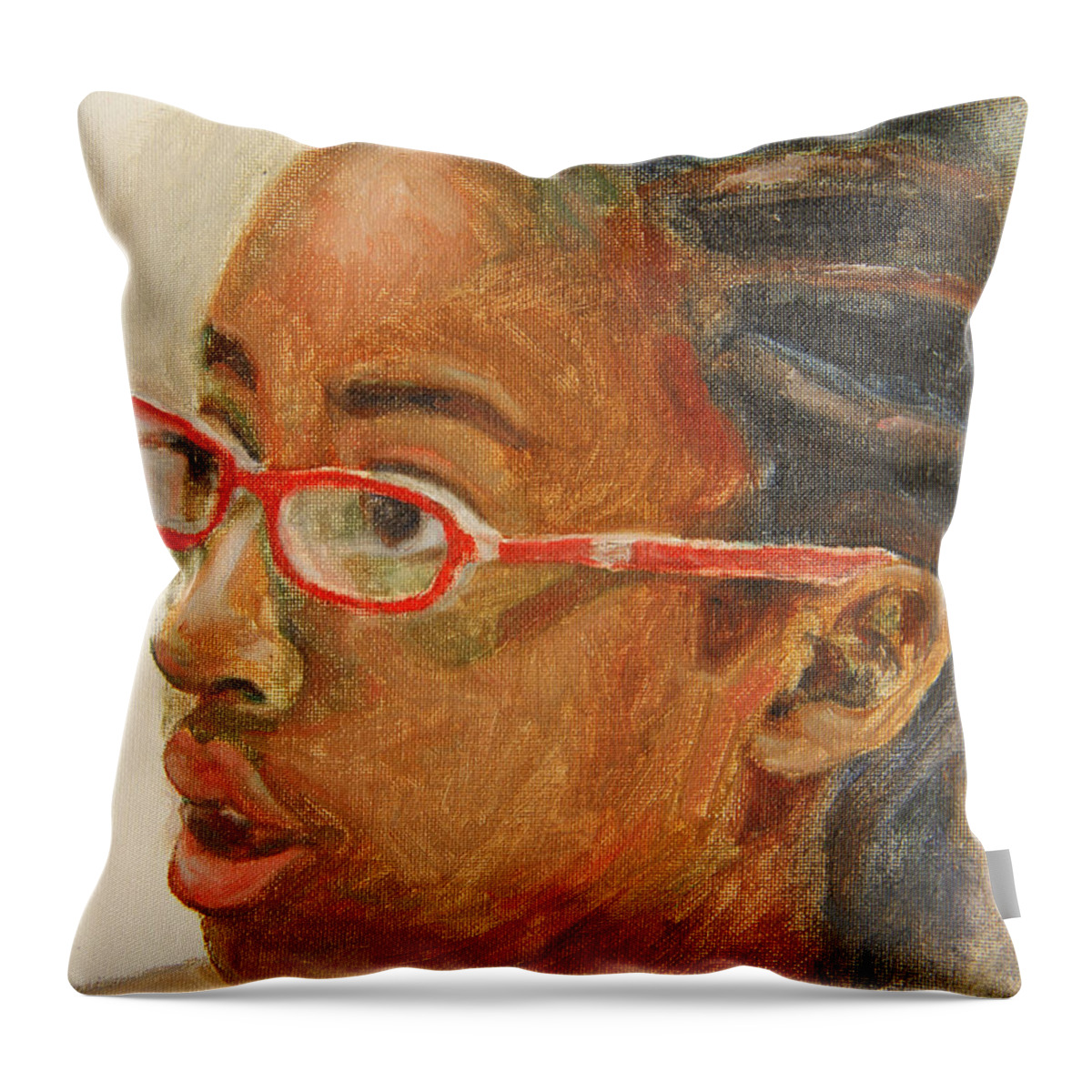 Child Throw Pillow featuring the painting Inquisitive Girl by Xueling Zou