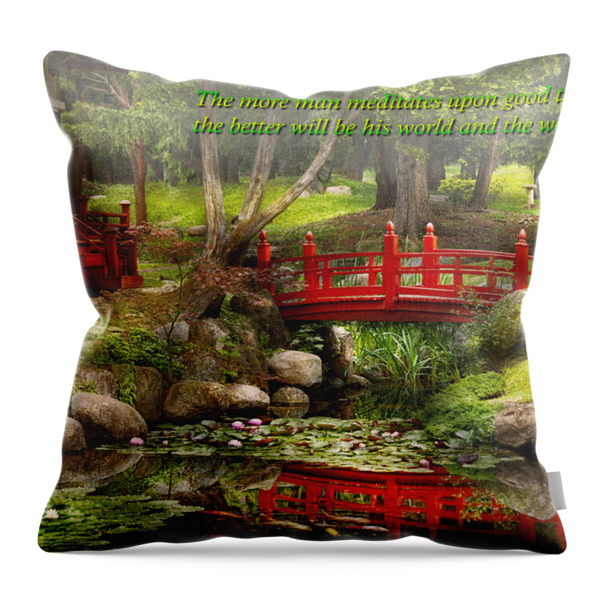 Teahouse Throw Pillow featuring the photograph Inspiration - Japanese Garden - Meditation by Mike Savad