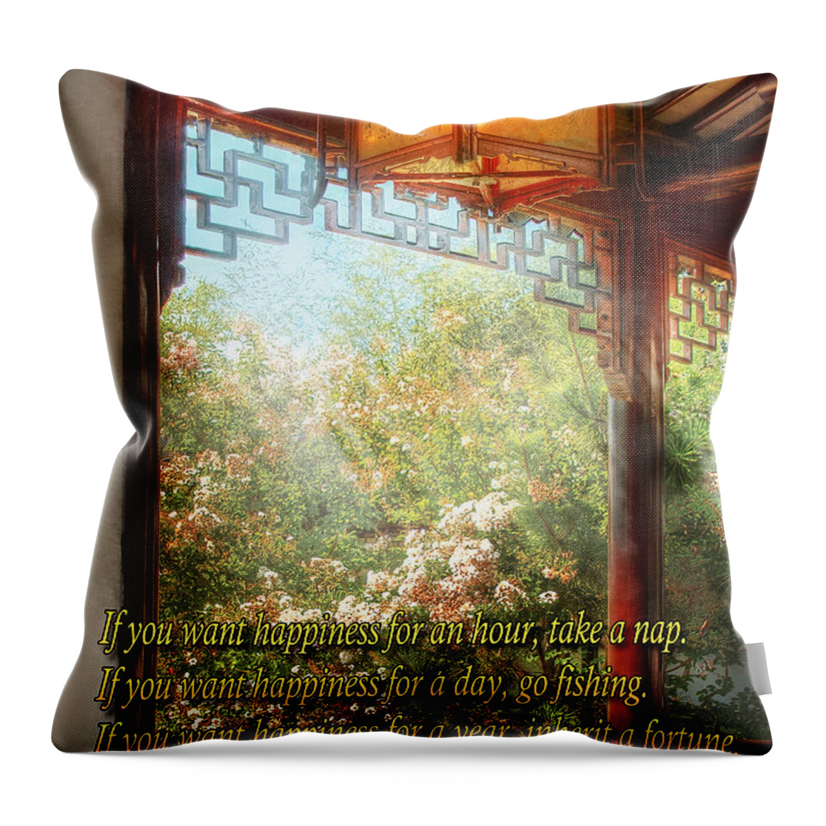 Chinese Throw Pillow featuring the photograph Inspirational - Happiness - Simply Chinese by Mike Savad