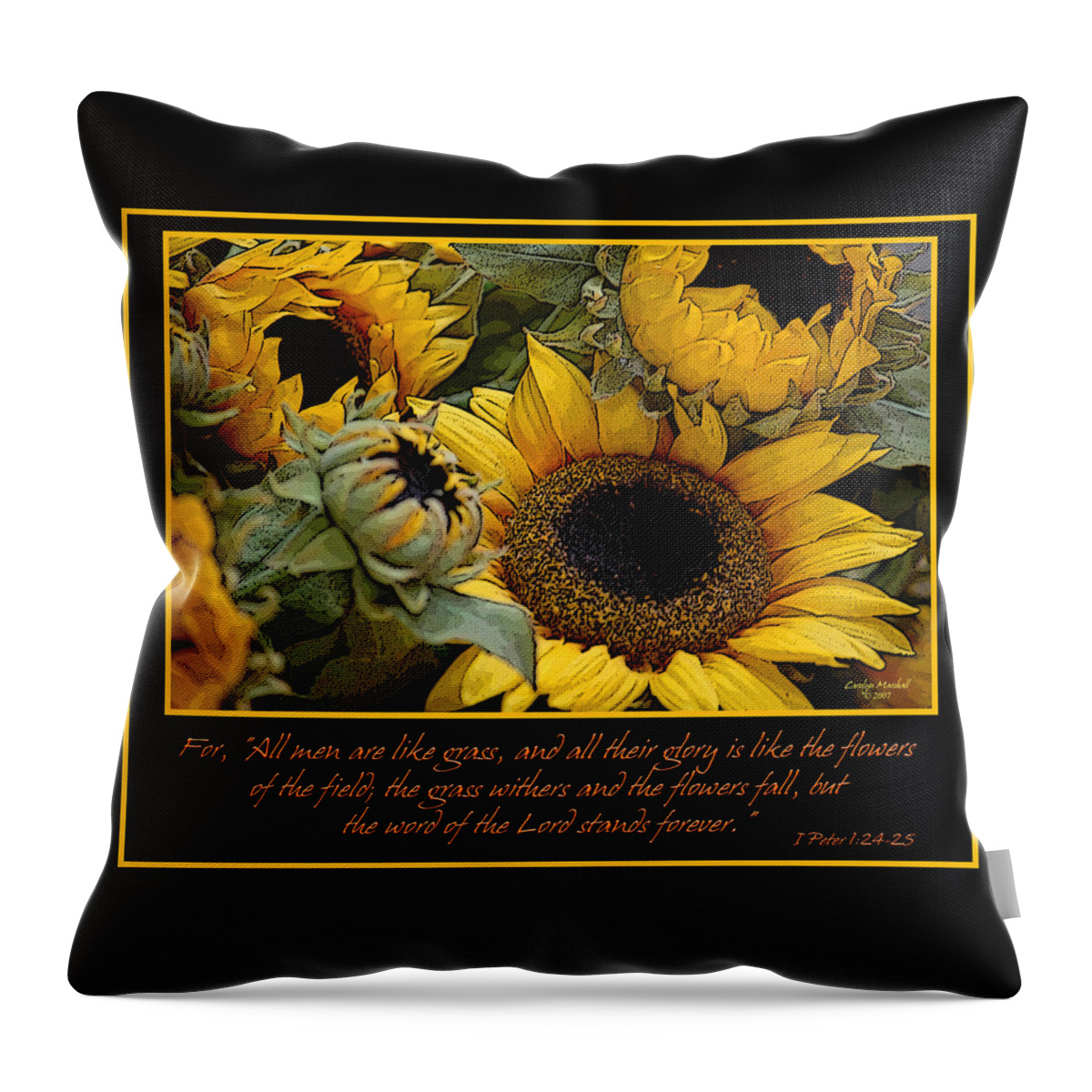 Sunflowers Throw Pillow featuring the photograph Inspirational Sunflowers by Carolyn Marshall