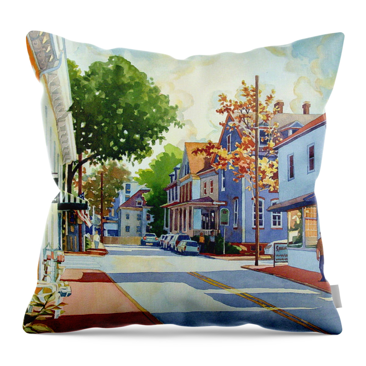 Watercolor Throw Pillow featuring the painting Intersection by Mick Williams