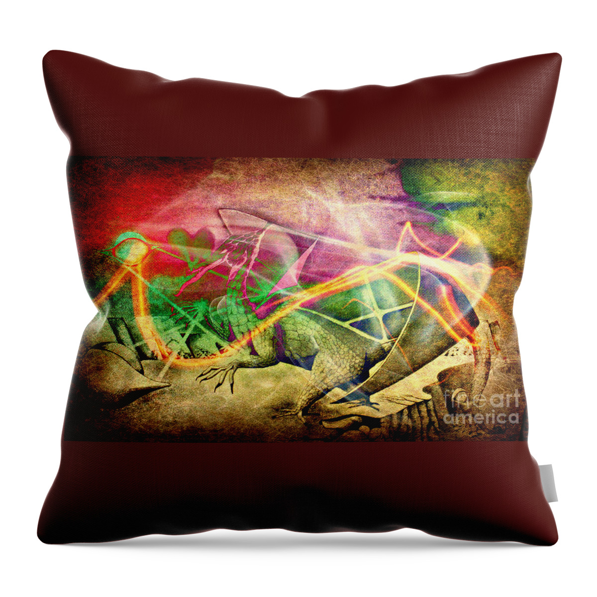 Digital Dragon Image Throw Pillow featuring the drawing Into the fire by David Neace