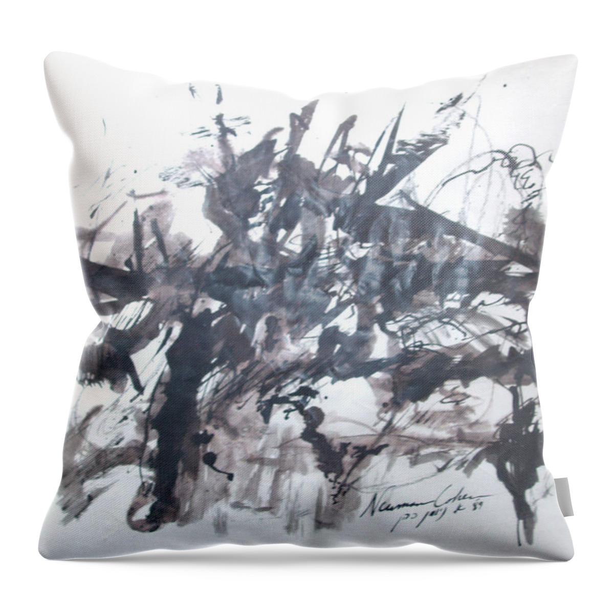 India Ink Throw Pillow featuring the painting Into the Fray by Esther Newman-Cohen