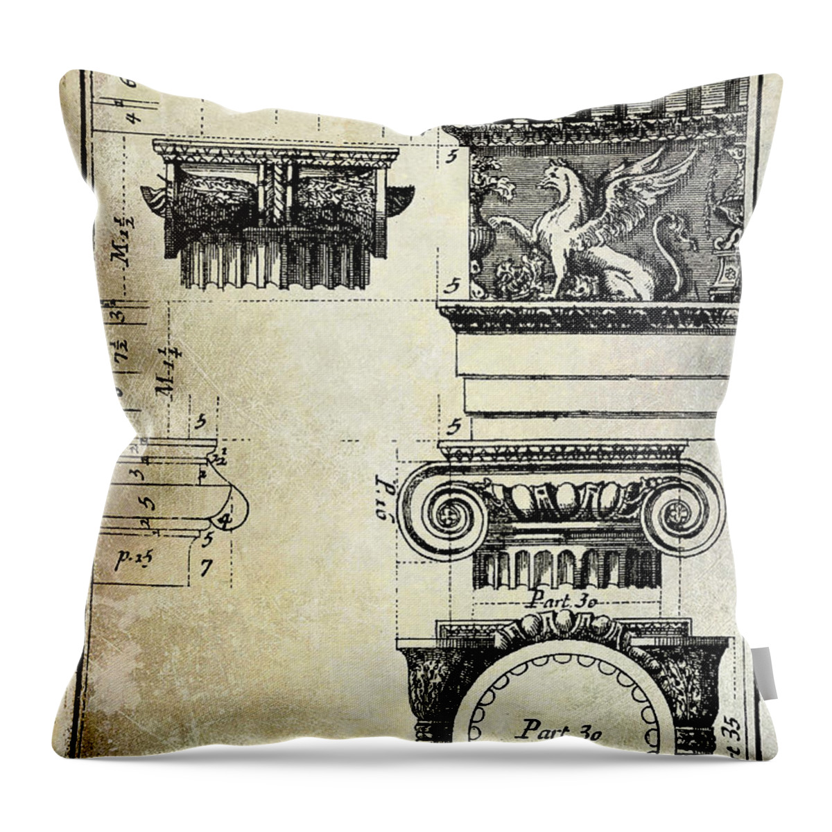 Ionic Capital Throw Pillow featuring the drawing Ionic capitol by Jon Neidert