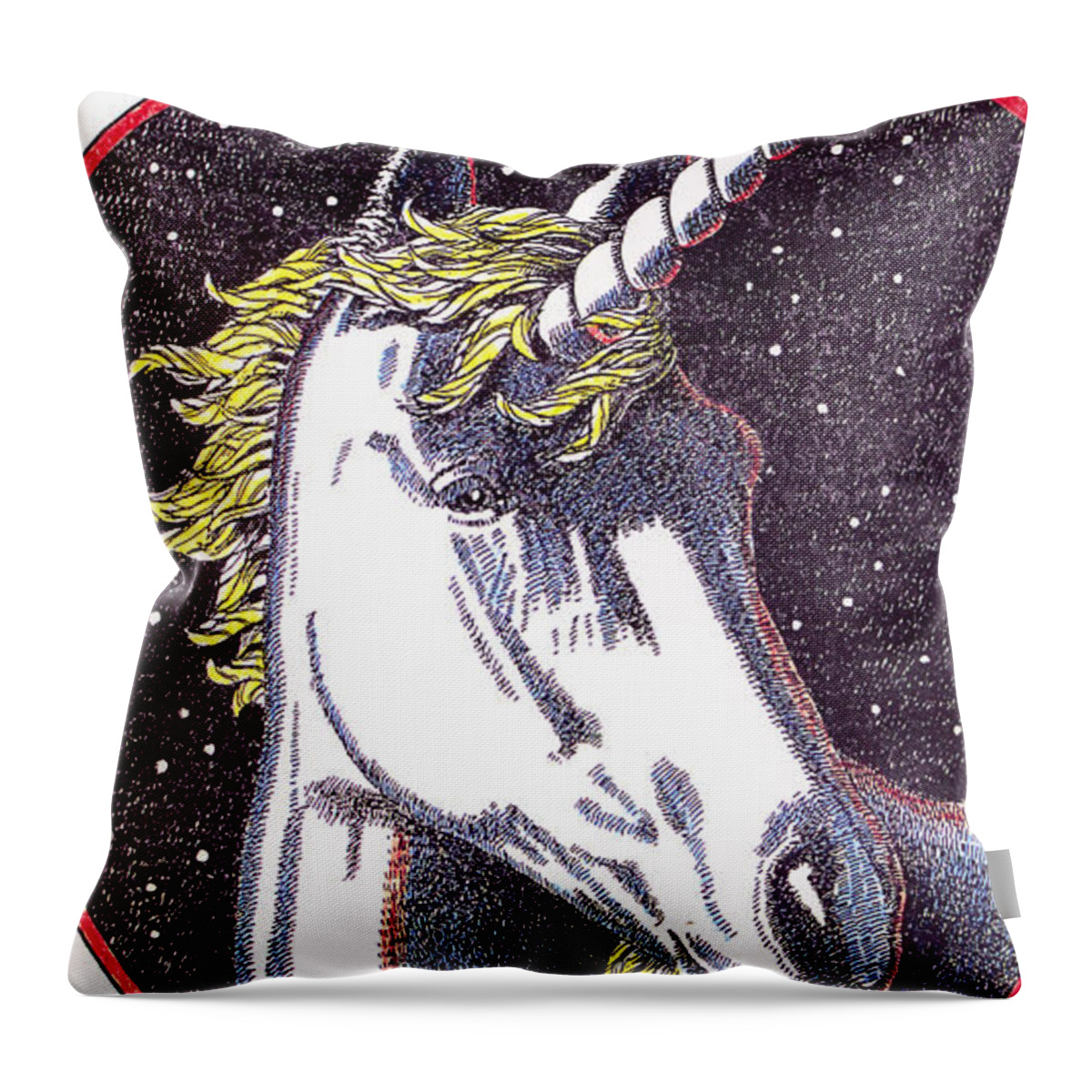 Unicorn Throw Pillow featuring the drawing iPhone-Case-Unicorn-2 by Gordon Punt