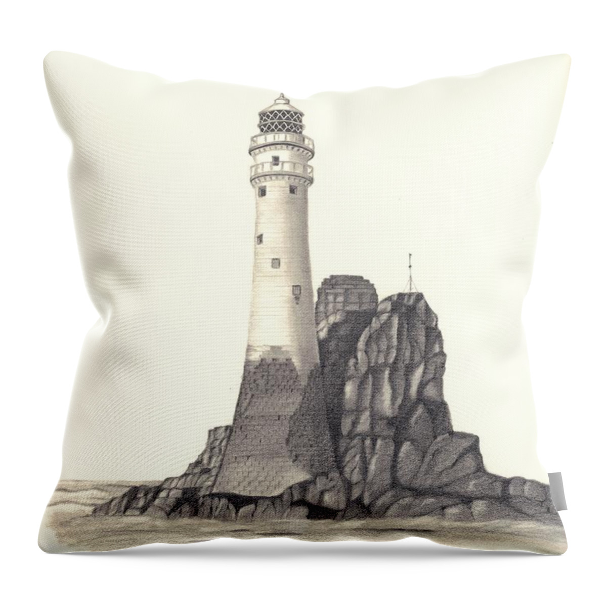 Lighthouse Throw Pillow featuring the drawing Ireland Lighthouse by Patricia Hiltz