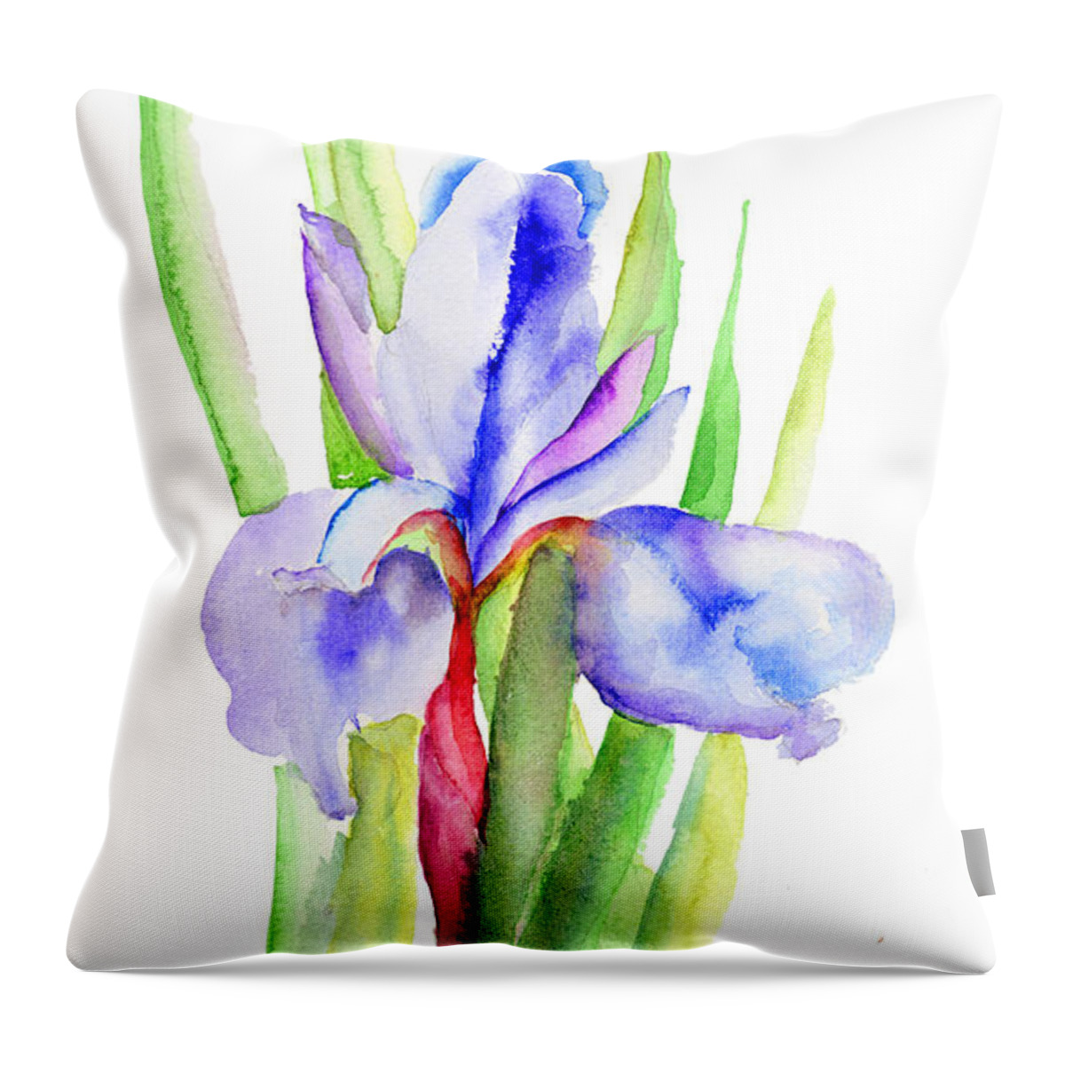Backdrop Throw Pillow featuring the painting Iris flowers by Regina Jershova