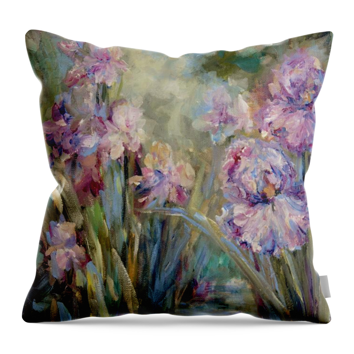Iris Throw Pillow featuring the painting Iris Garden by Mary Wolf