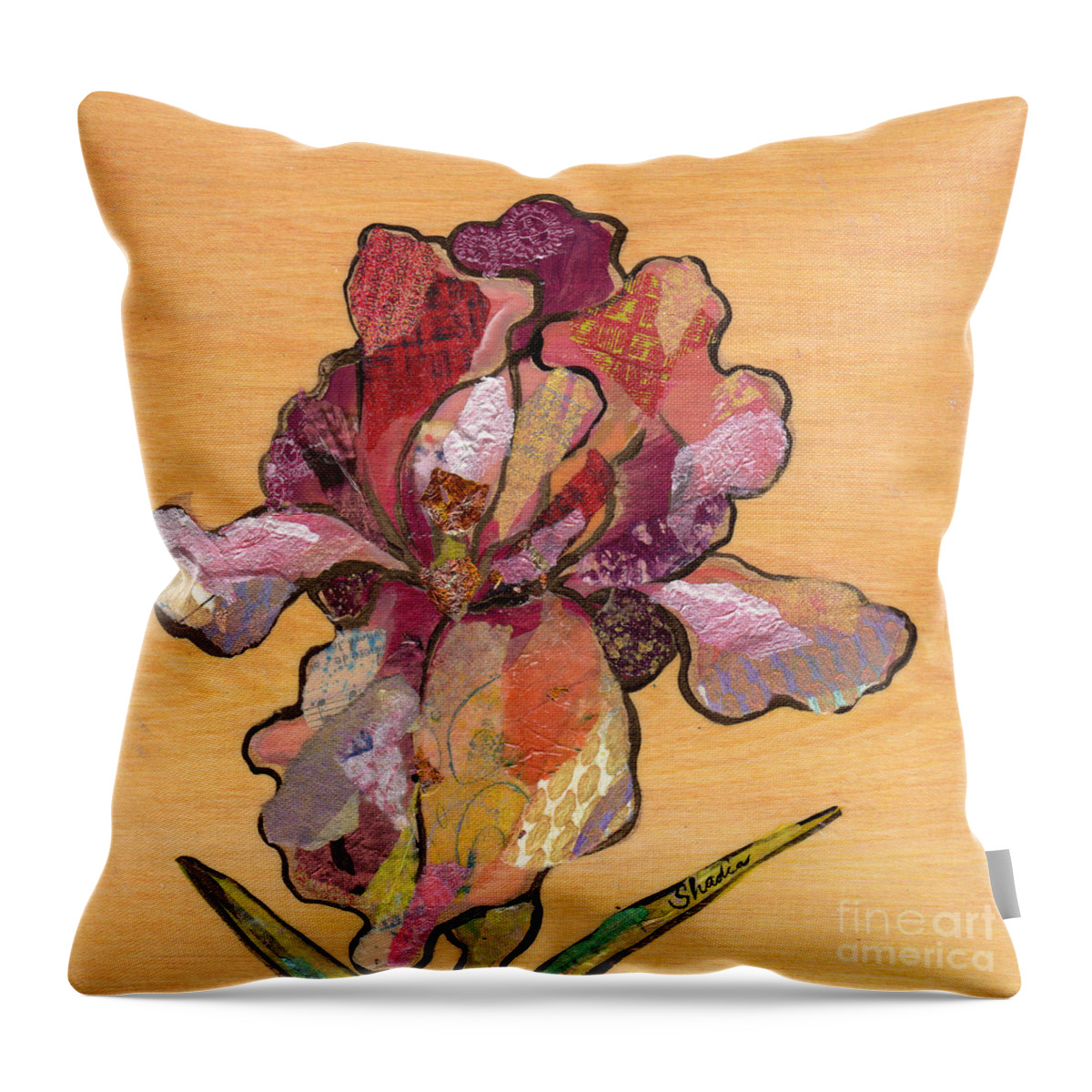 Flower Throw Pillow featuring the painting Iris II - Series II by Shadia Derbyshire