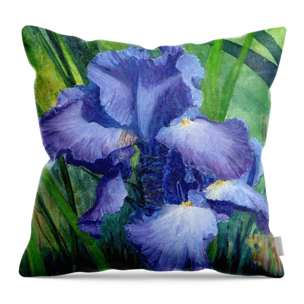 Iris Throw Pillow featuring the painting Iris by June Hunt