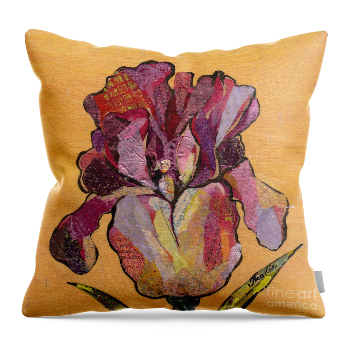 Flower Throw Pillow featuring the painting Iris V - Series V by Shadia Derbyshire