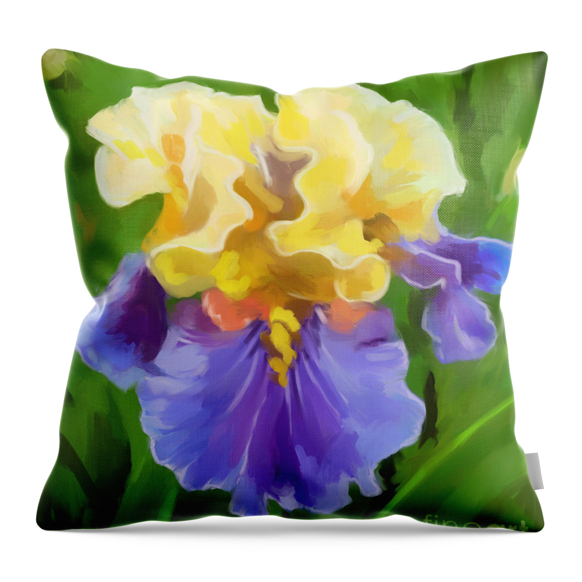 Iris Yellow And Purple Throw Pillow featuring the painting Iris-Yellow And Purple by Tim Gilliland