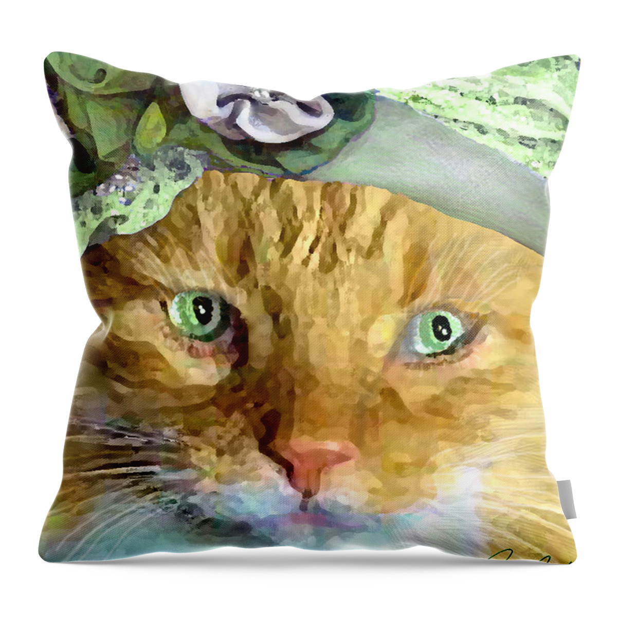 Cat Throw Pillow featuring the painting Irish Cat by Michele Avanti