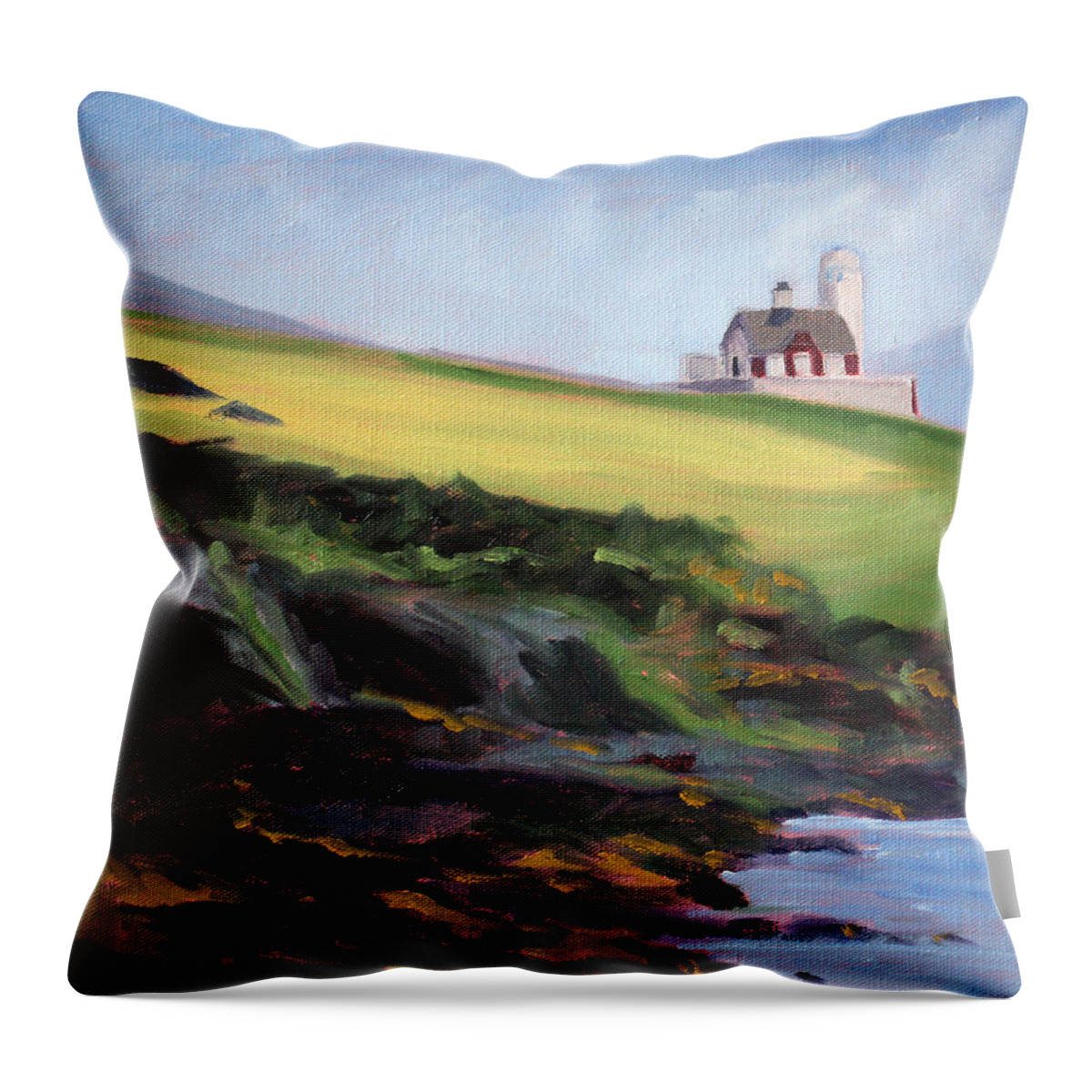 Ireland Throw Pillow featuring the painting Irish Lighthouse by Nancy Merkle