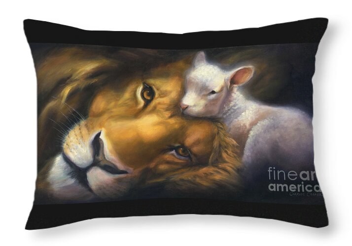 Lion And Lamb Throw Pillow featuring the painting Isaiah by Charice Cooper
