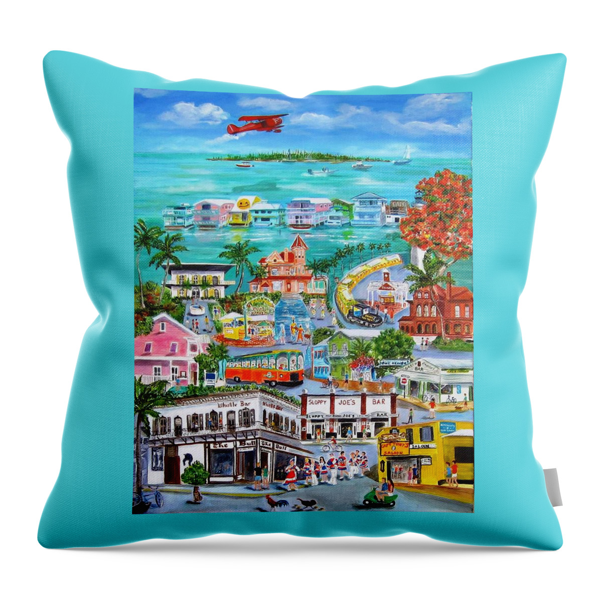 Key West Throw Pillow featuring the painting Island Daze by Linda Cabrera