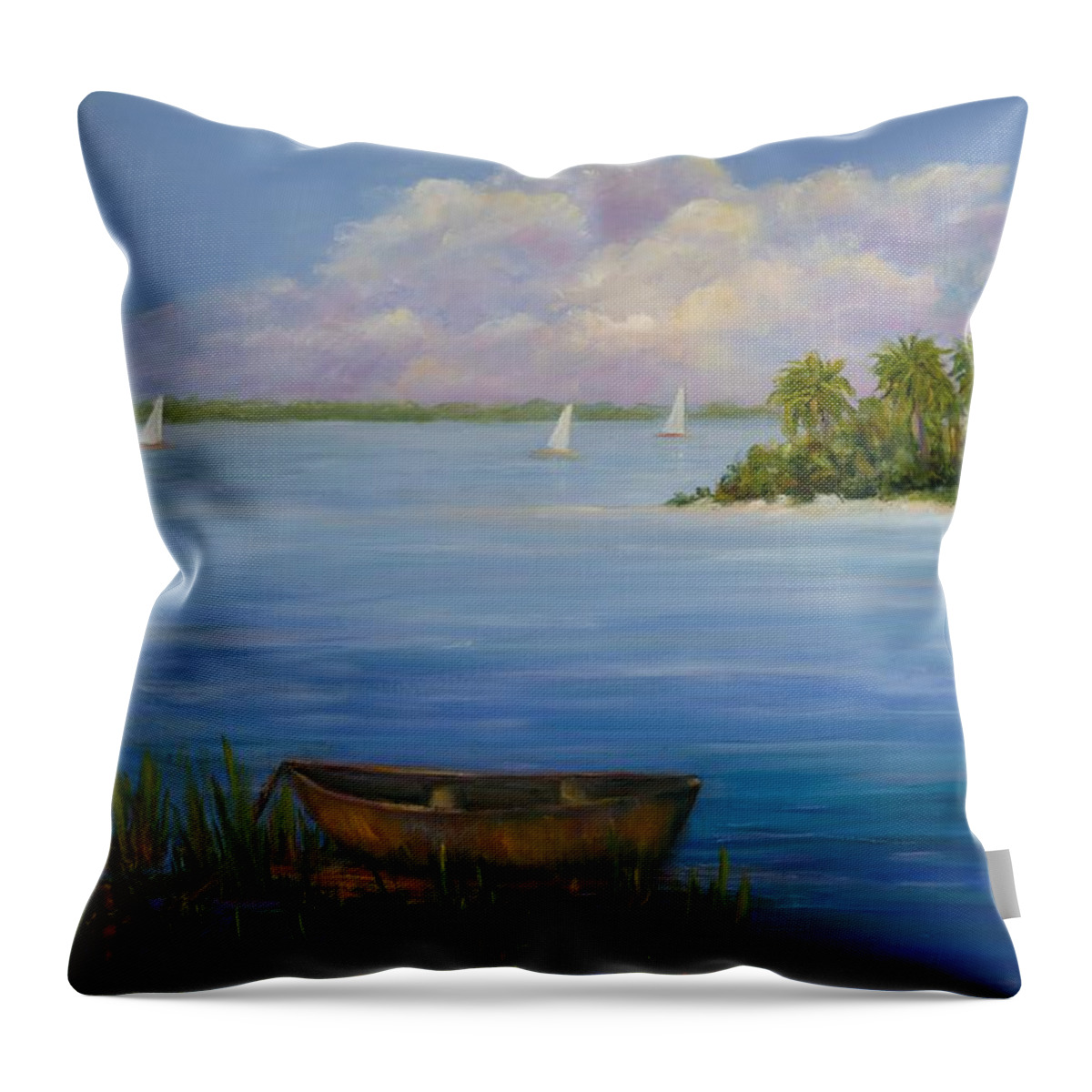 Small Hare Island In Winyah Bay Throw Pillow featuring the painting Island in the Bay by Audrey McLeod