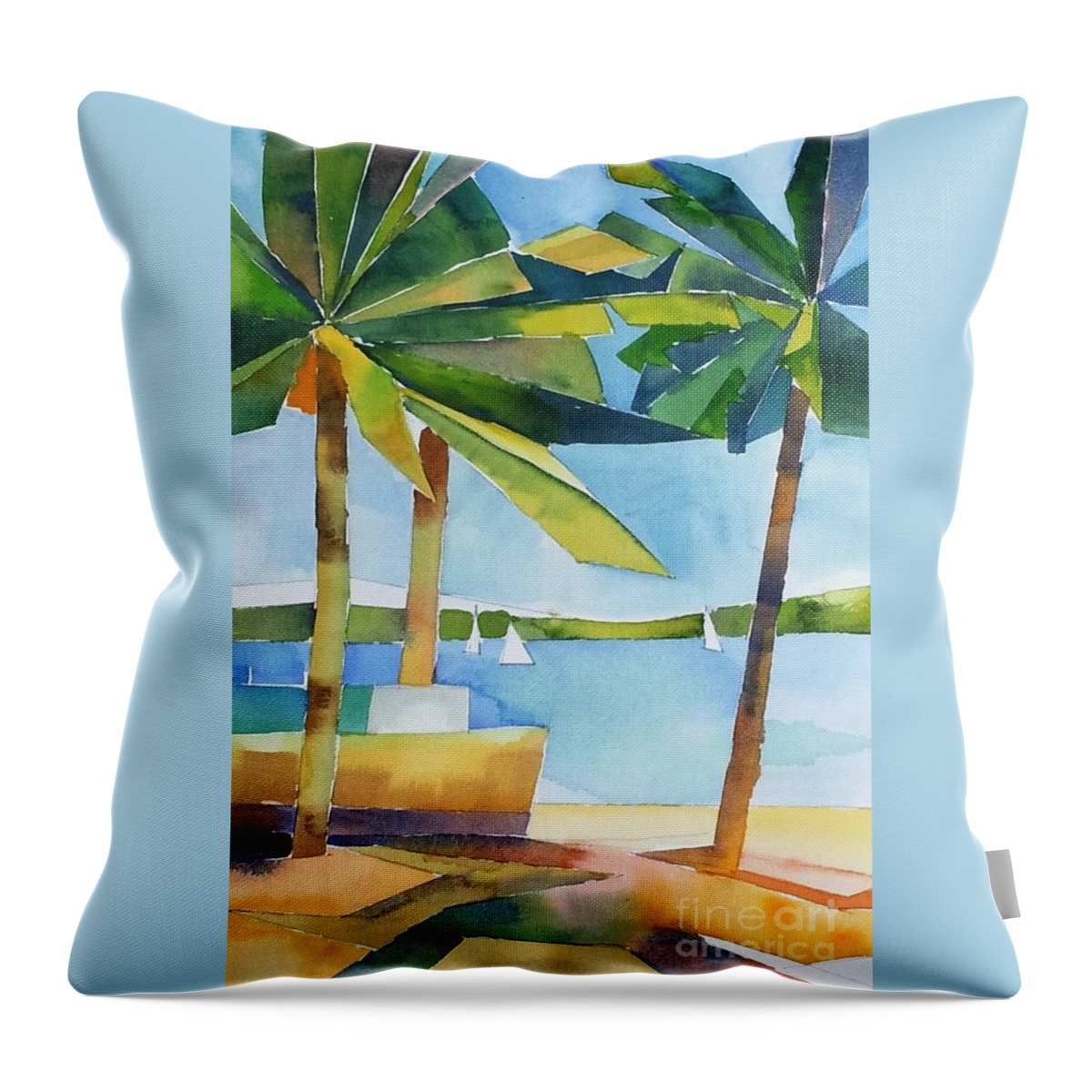 Landscape Throw Pillow featuring the painting Island Palms by Yolanda Koh
