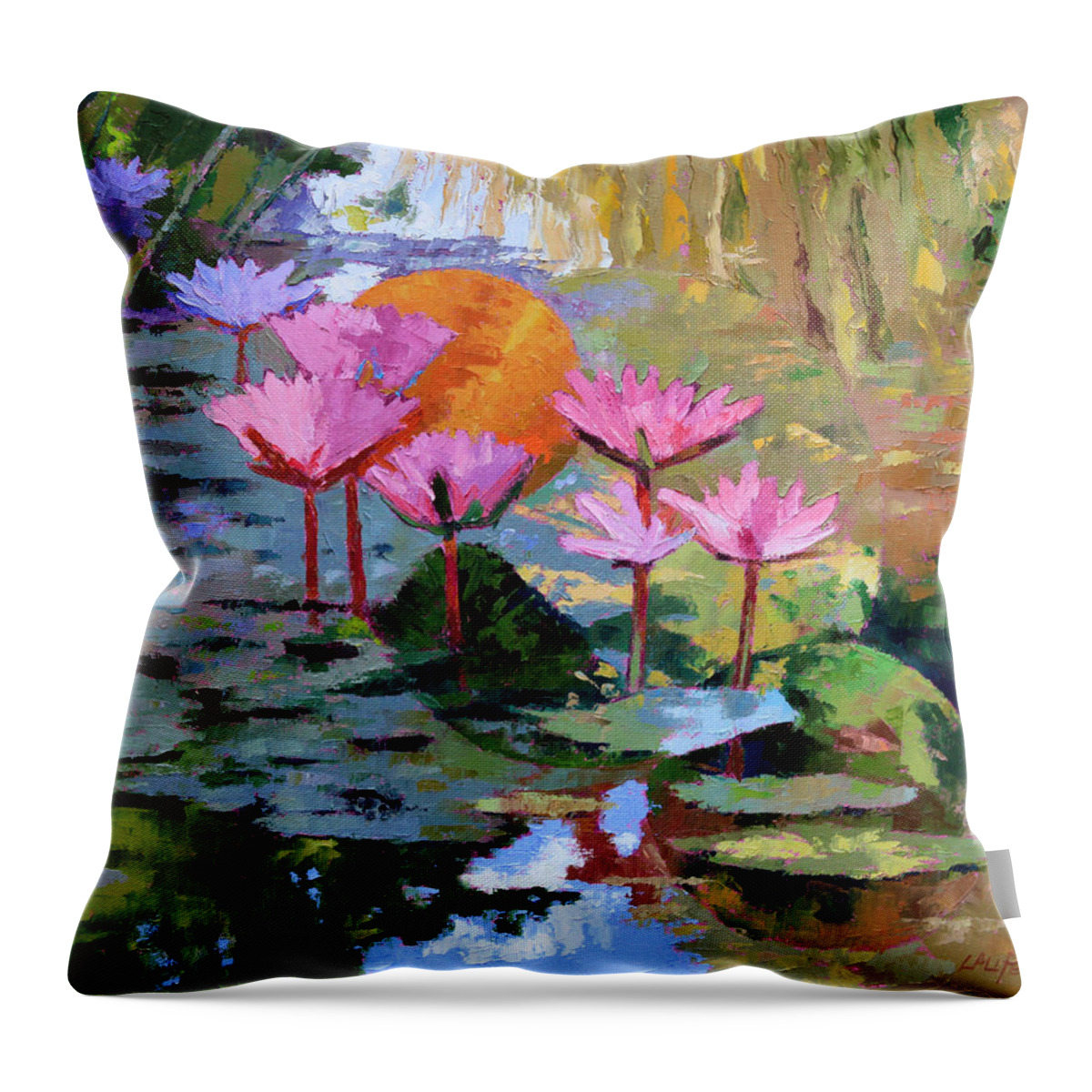 Water Lilies Throw Pillow featuring the painting It Is Only A Dream by John Lautermilch
