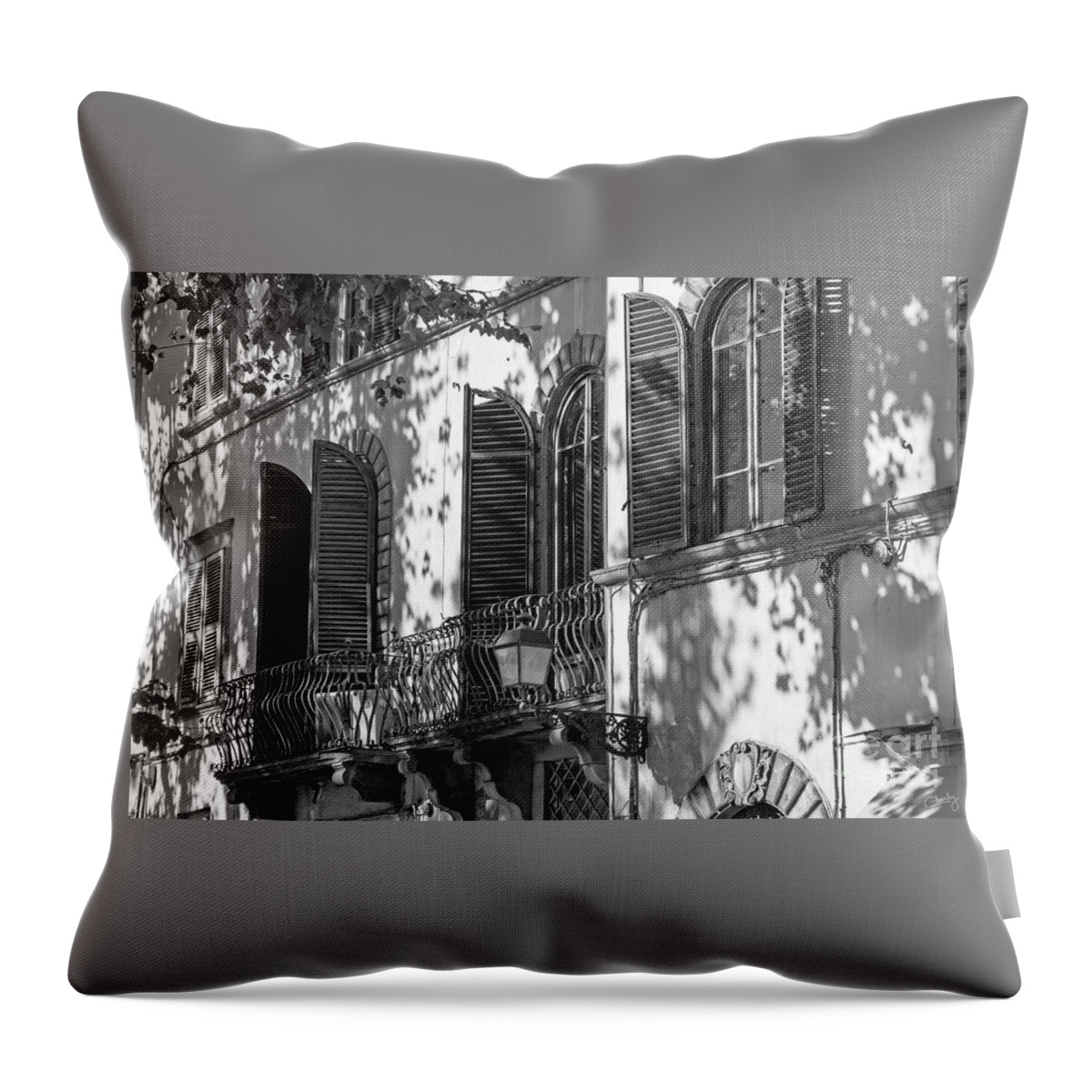 Italy Throw Pillow featuring the photograph Italian Facade in BW by Prints of Italy