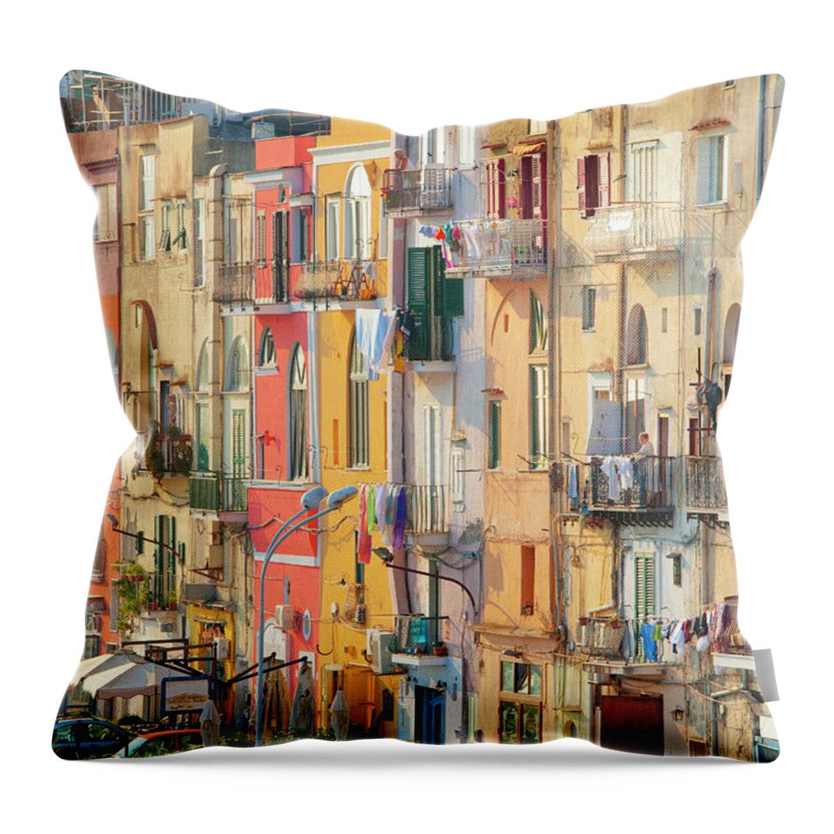 Built Structure Throw Pillow featuring the photograph Italy, Procida Island, Marina Grande by Frank Chmura