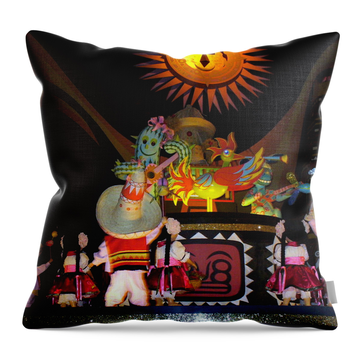 It's A Small World Ride Throw Pillow featuring the photograph It's A Small World with dancing Mexican character by Lingfai Leung