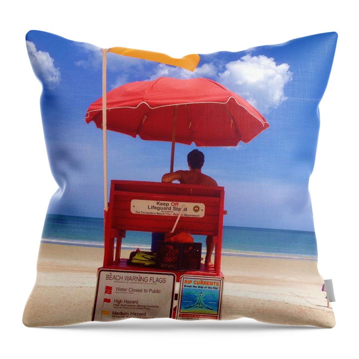 Life Guard Throw Pillow featuring the photograph It's a yellow flag day.... by WaLdEmAr BoRrErO