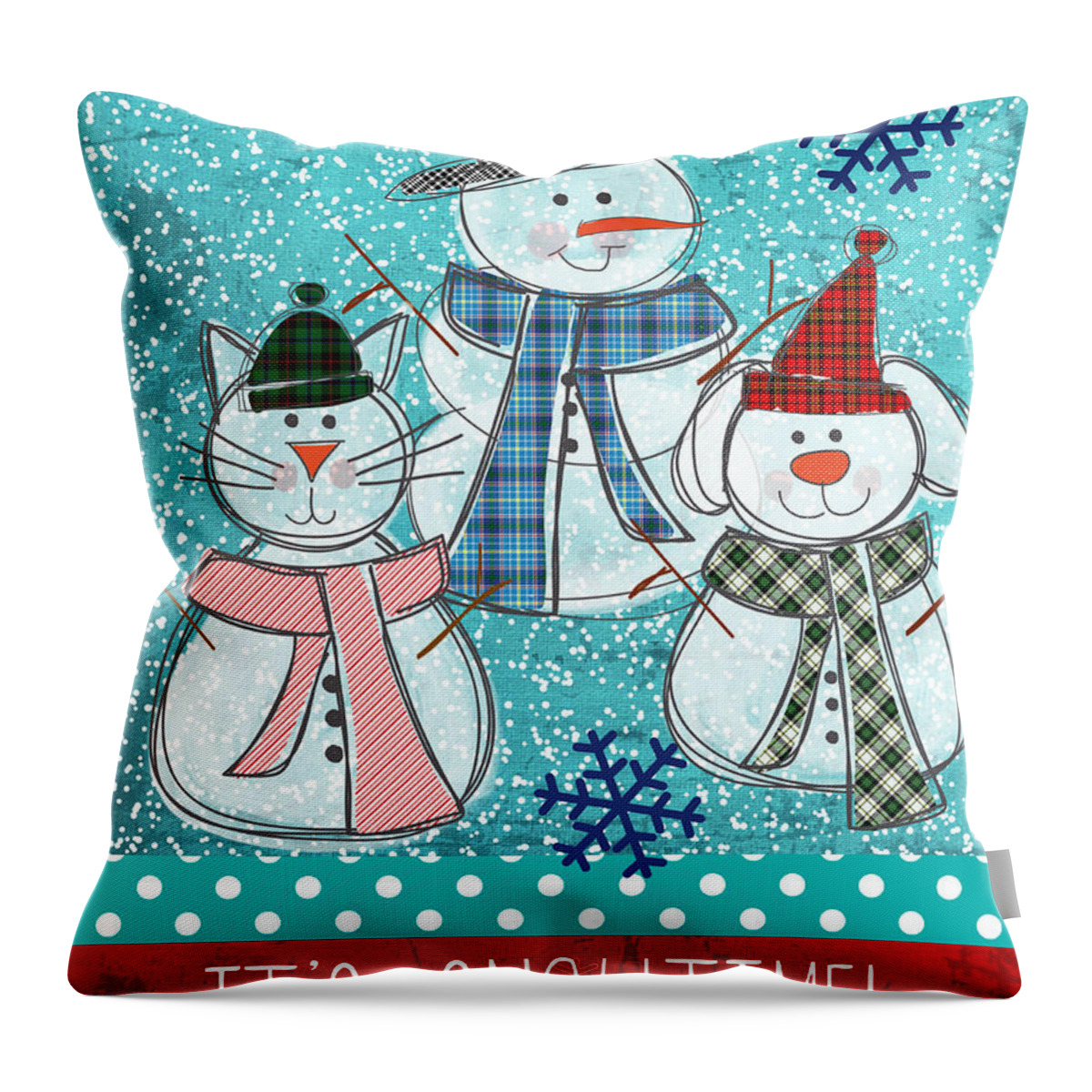 Snowman Throw Pillow featuring the painting It's Snowtime by Linda Woods