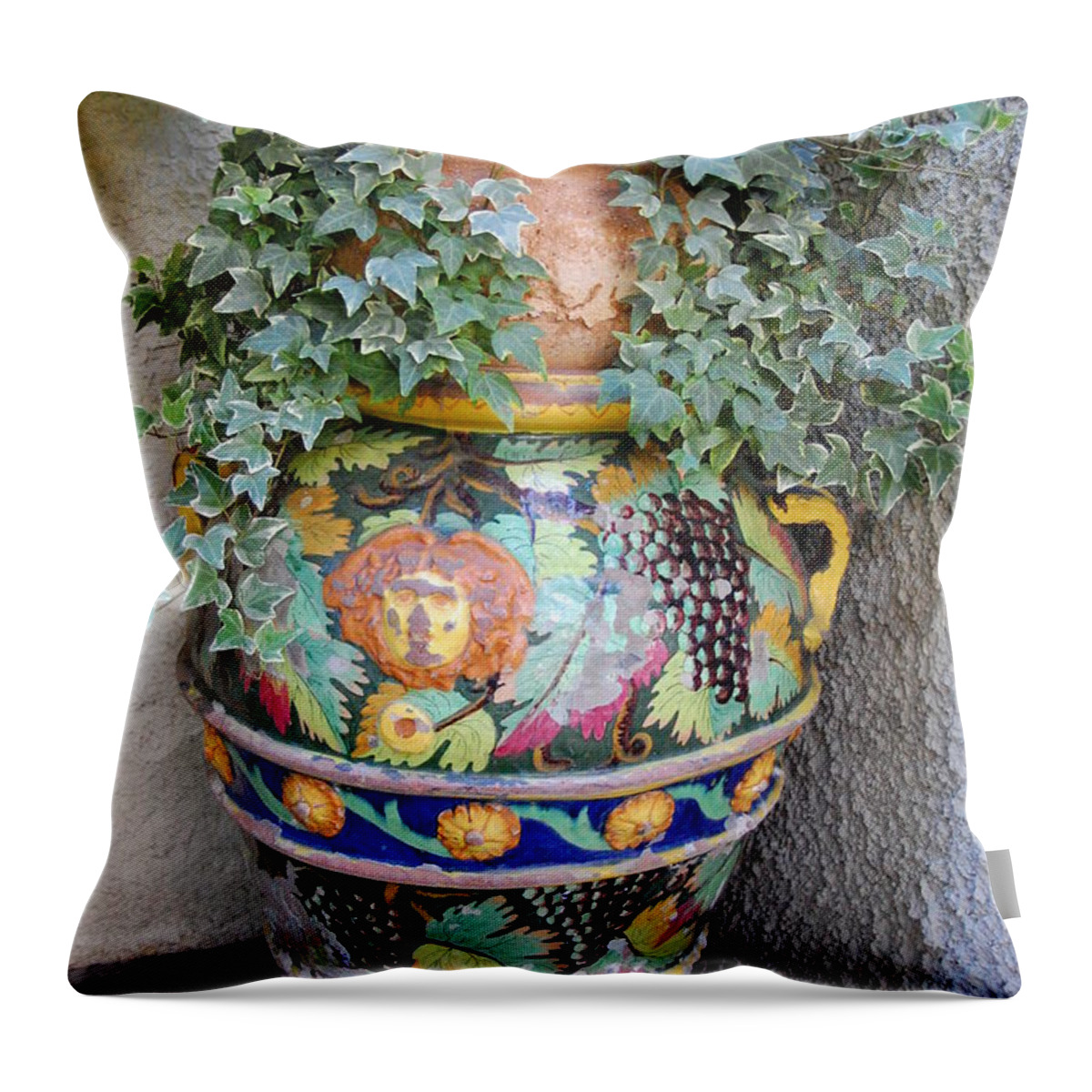 Mission Inn Throw Pillow featuring the photograph Ivy and Vase by Amy Fose