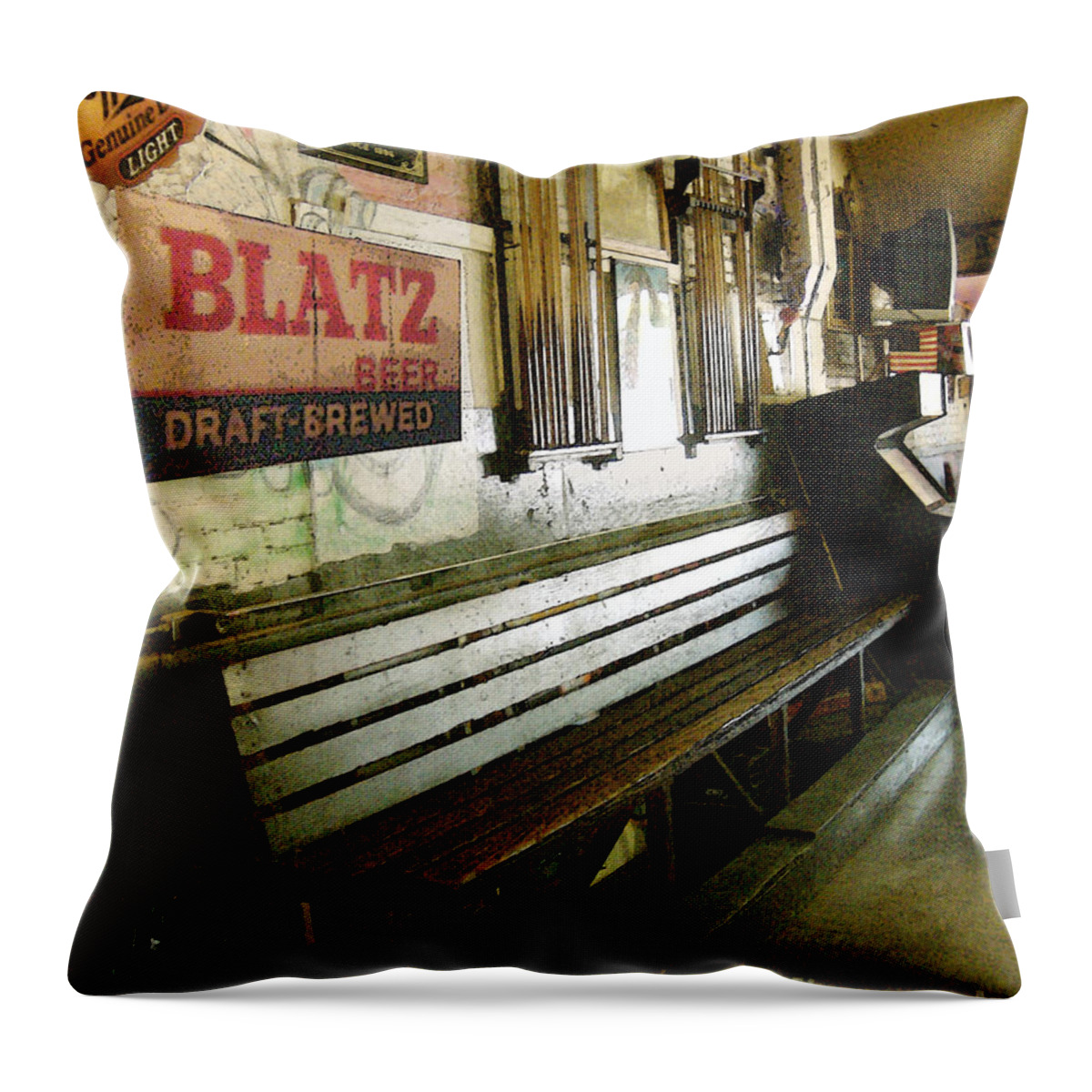 Jacks Pool Room Throw Pillow featuring the photograph Jack's Bench by Lee Owenby