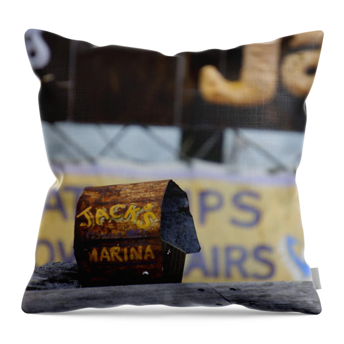 John's Pass Throw Pillow featuring the photograph Jack's Marina by Laurie Perry